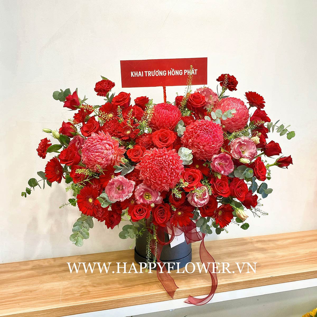 Hộp Hoa Cúc Mẫu Đơn Đỏ Mix | Happy Flower