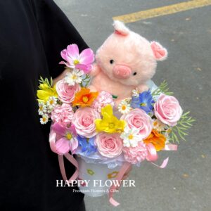 bó-hoa-gấu-bông-bé-heo-dễ-thương-tặng-người-yêu