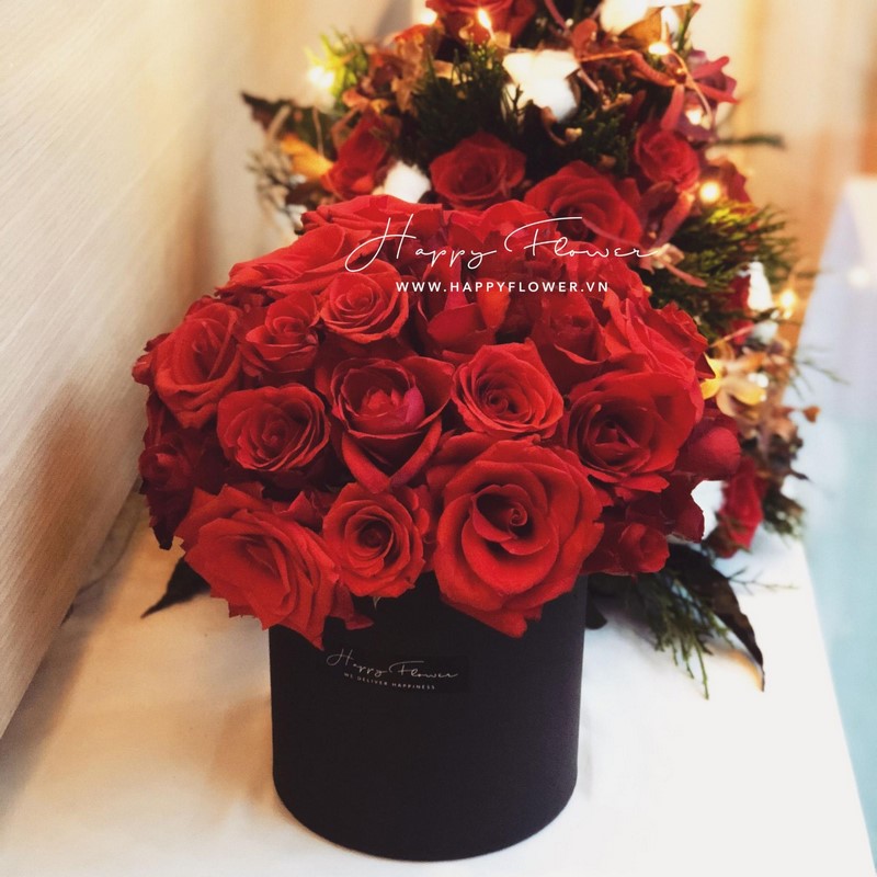 hộp hoa hồng đỏ tròn tặng sinh nhật