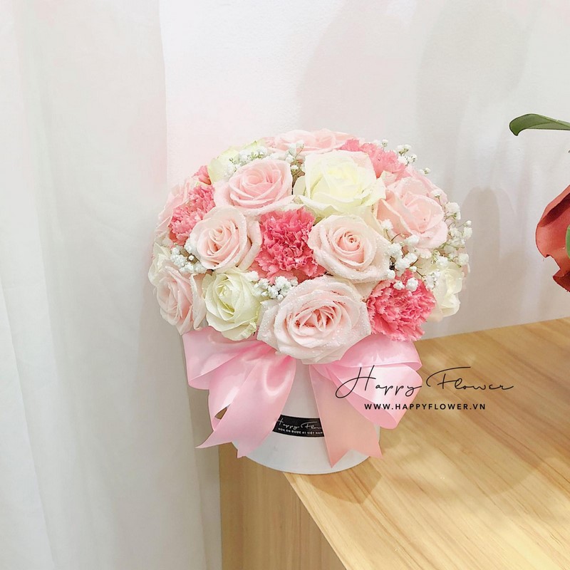 hộp hoa hồng mini hồng trắng đẹp tặng sinh nhật